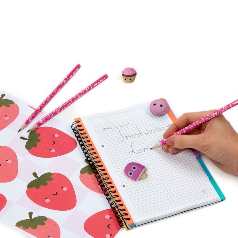 Kidea, creioane si radieri parfumati, capsuni