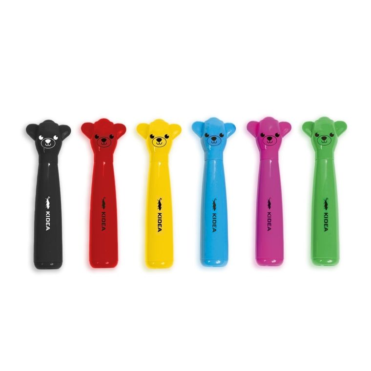 Kidea, markere jumbo, set cu figurina, ursuleti, 6 culori
