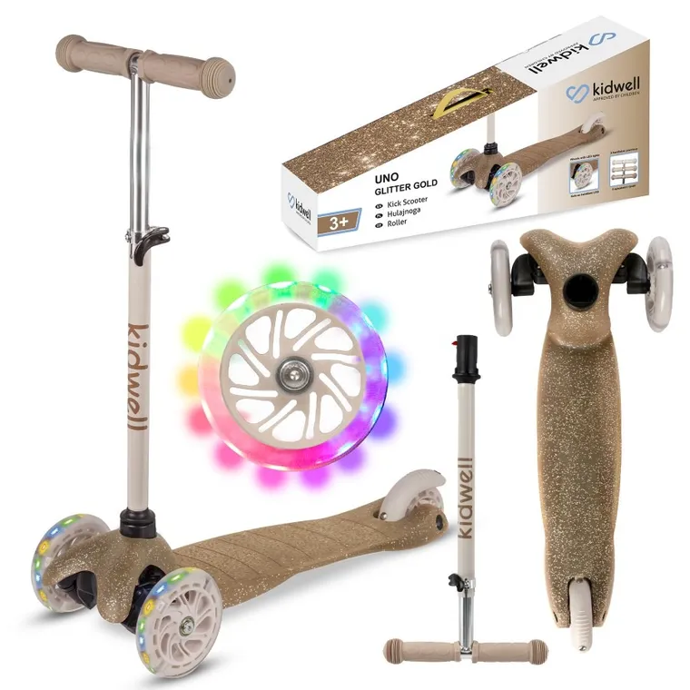Kidwell, Uno, trotineta cu 3 roti LED, gold