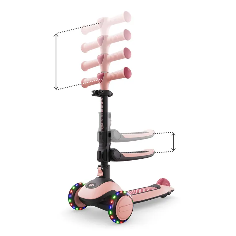 Kinderkraft, Halley 2, trotineta cu 3 roti de echilibru 2in1, LED, Rose Pink