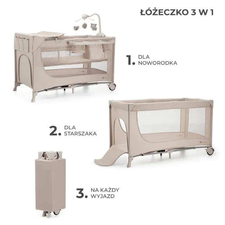 Kinderkraft, Joy 2, patut de calatori cu accesorii, 3in1, Beige