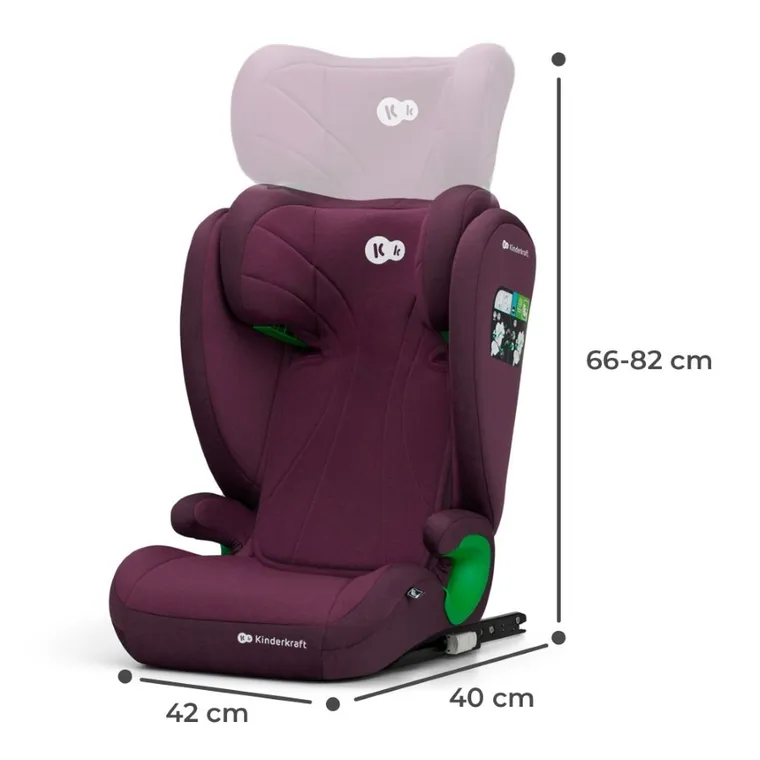 Kinderkraft, Junior Fix 2, I-Size, scaun auto pentru copii, Cherry Pearl, 100-150 cm, 15-36 kg