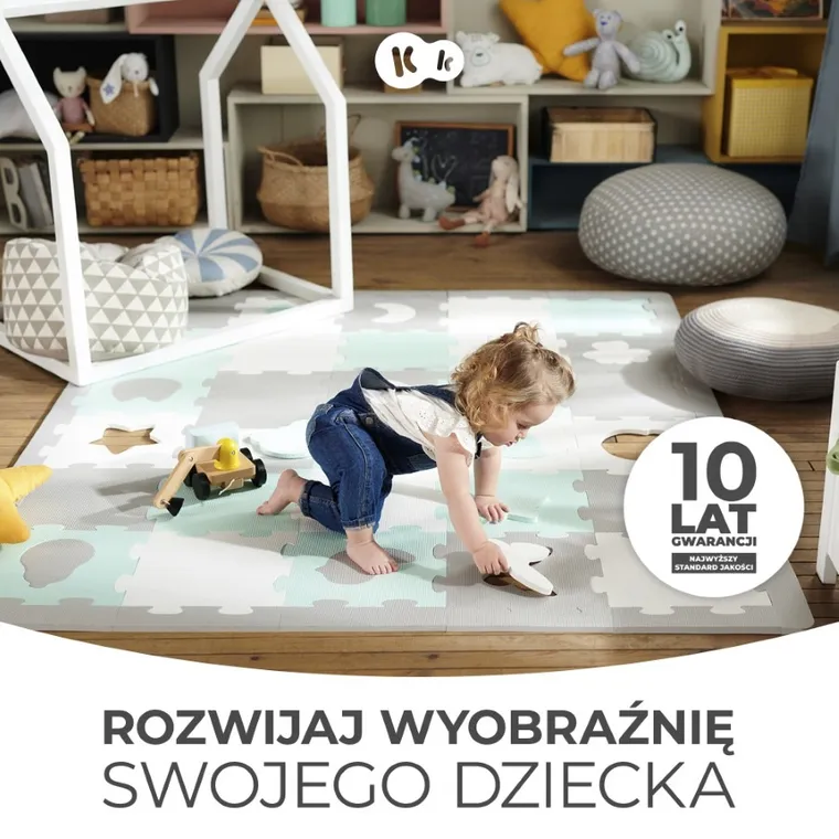 Kinderkraft, Luno Shapes, covoras din spuma puzzle 3D, galben