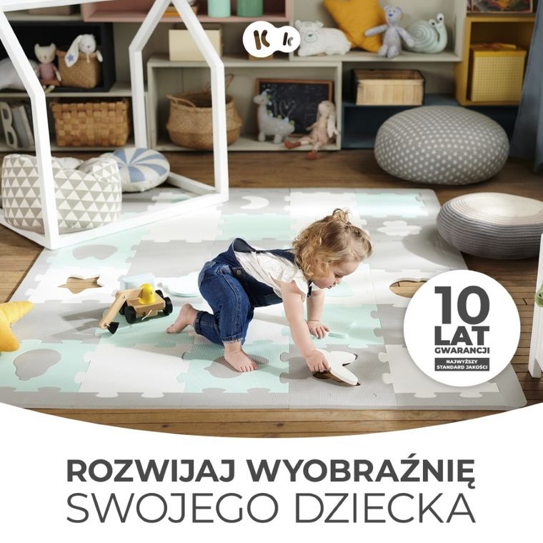 Kinderkraft, Luno Shapes, covoras din spuma puzzle 3D, menta verde
