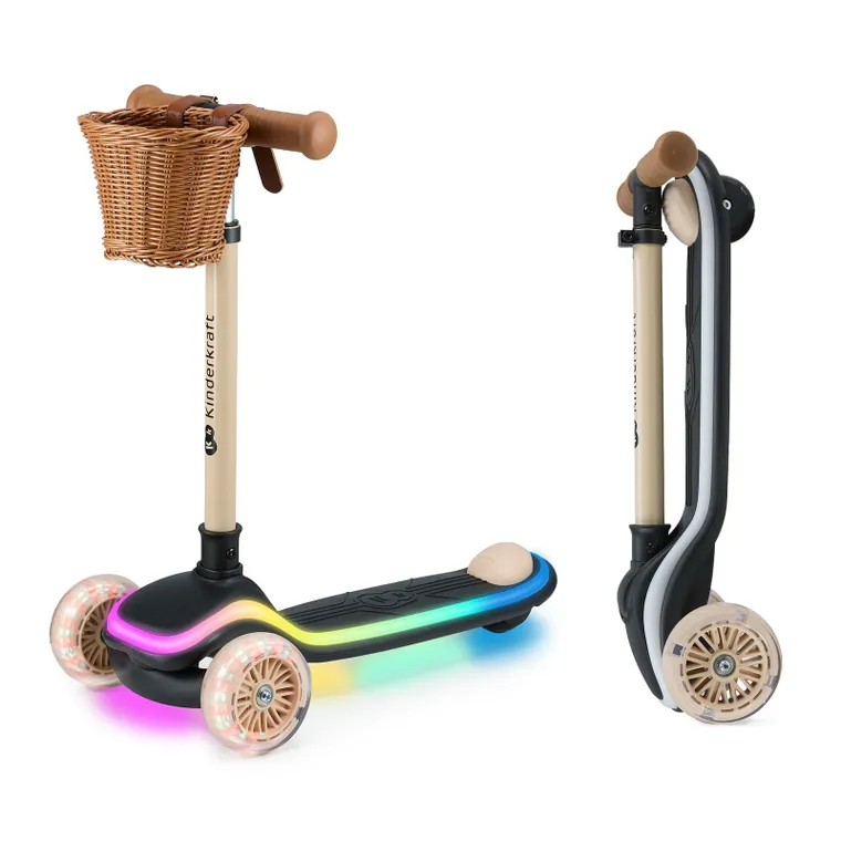 Kinderkraft, Raket, trotineta cu 3 roti LED, Beige