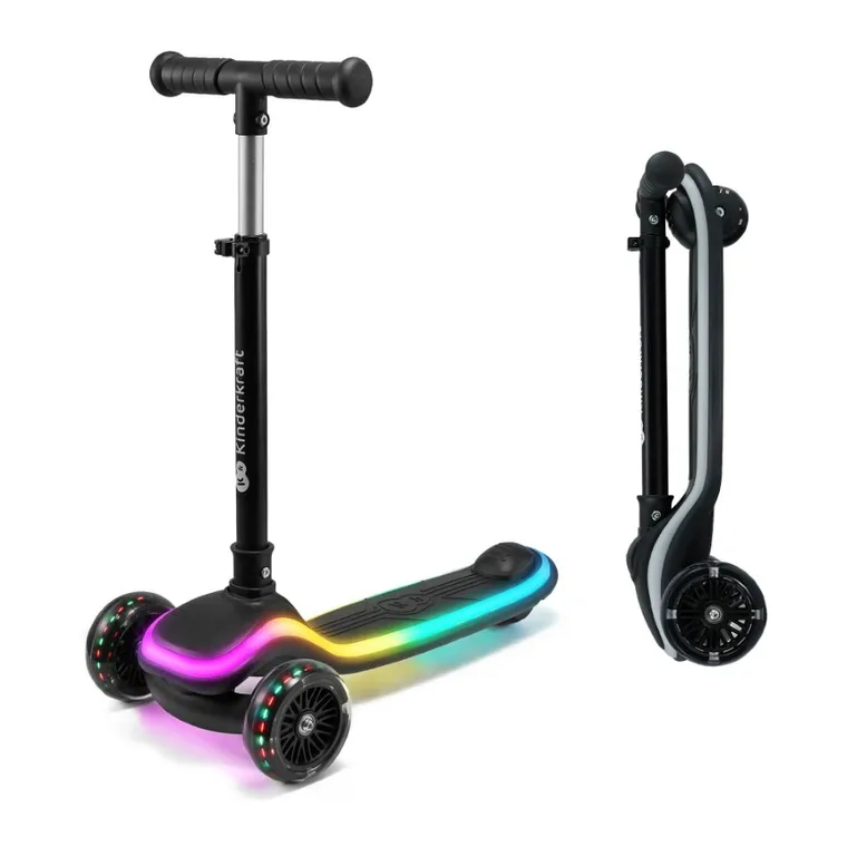 Kinderkraft, Raket, trotineta cu 3 roti LED, Black