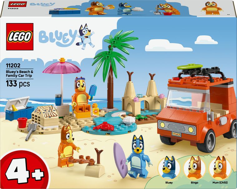 LEGO Bluey, Calatoria familiei lui Blue cu masina la plaja, 11202