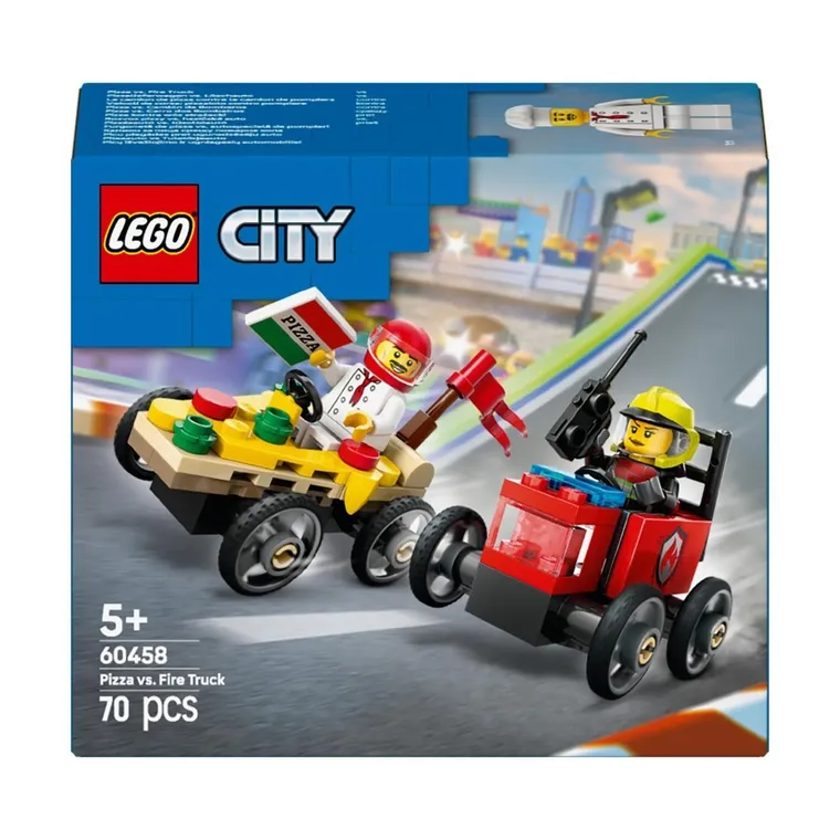 LEGO City, Pachet de curse Furgoneta de pizza vs. autospeciala de pompieri, 60458