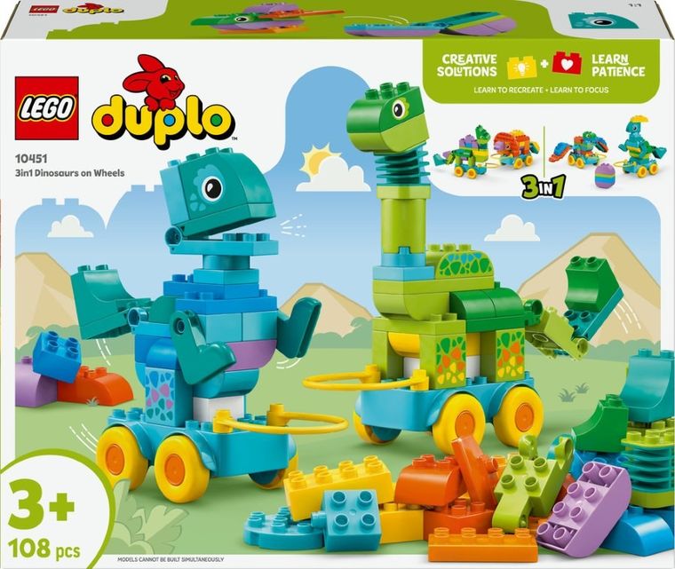 LEGO DUPLO Town, Dinozauri pe roti 3 in 1, 10451
