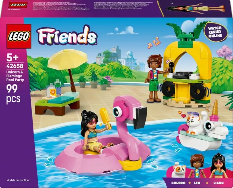 LEGO Friends, Petrecere la piscina cu unicornul si flamingo, 42658