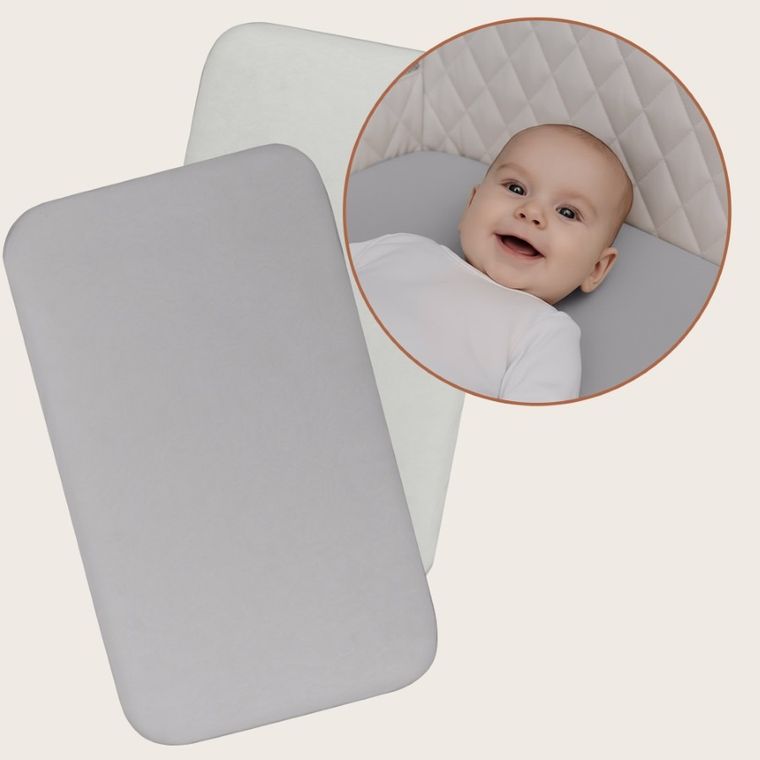 Lionelo, cearceaf cu elasic, din bambus, alb/gri, 42-80 cm, 2 buc.