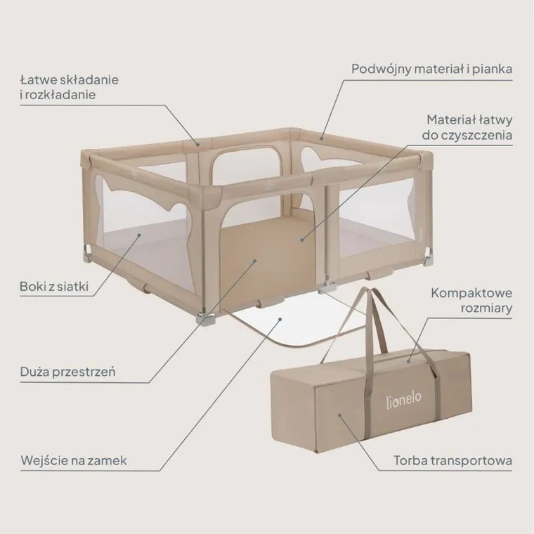 Lionelo, Florence, tarc de joaca pentru copii, Easy Fold, Beige Sand