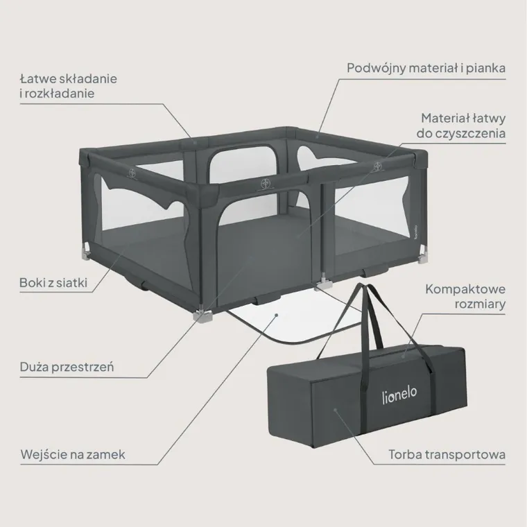 Lionelo, Florence, tarc de joaca pentru copii, Easy Fold, Grey Graphite