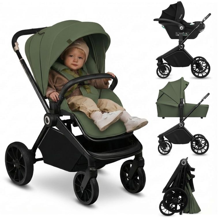 Lionelo, Mika Plus, carucior multifunctional, 3in1, Green Olive