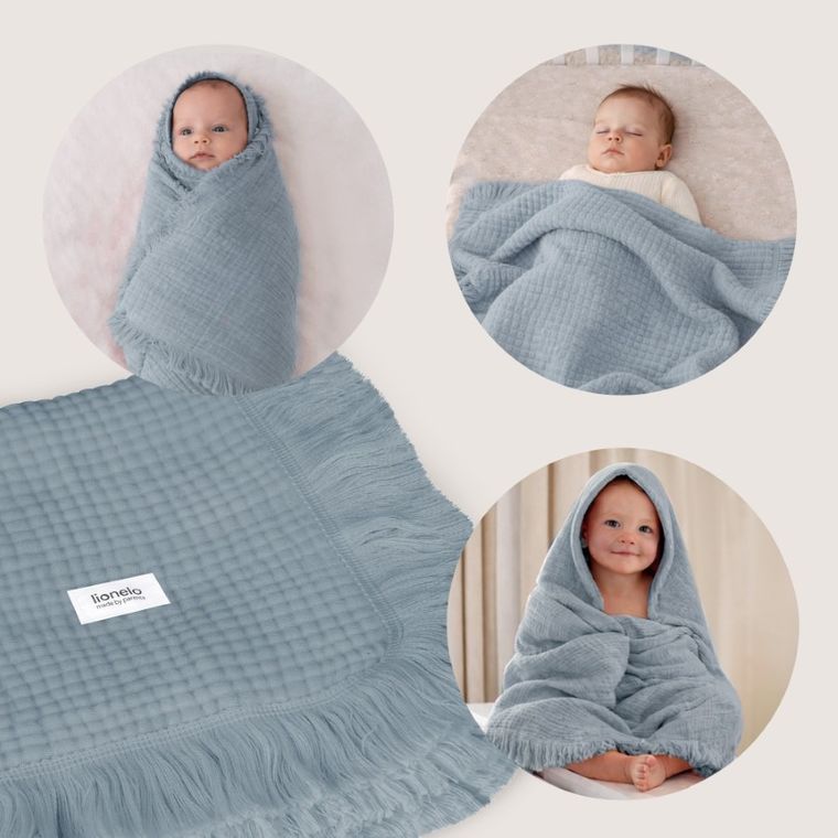 Lionelo, paturica din muselina, Stone Blue, 70-100 cm