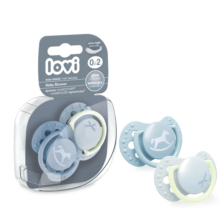 Lovi, Baby Shower Boy, suzeta dinamica din silicon, 0-2 luni, 2 buc.
