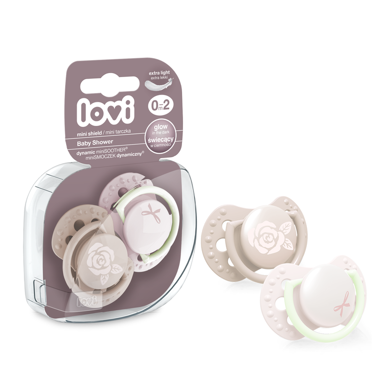 Lovi, Baby Shower Girl, suzeta dinamica din silicon, 0-2 luni, 2 buc.
