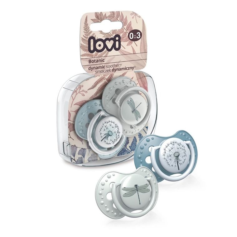 Lovi, Botanic Boy, suzeta dinamica din silicon, 0-3 luni, 2 buc.