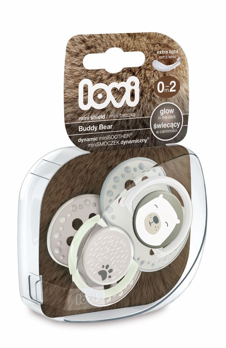Lovi, Buddy Bear, suzeta dinamica din silicon, 0-2 luni, 2 buc.