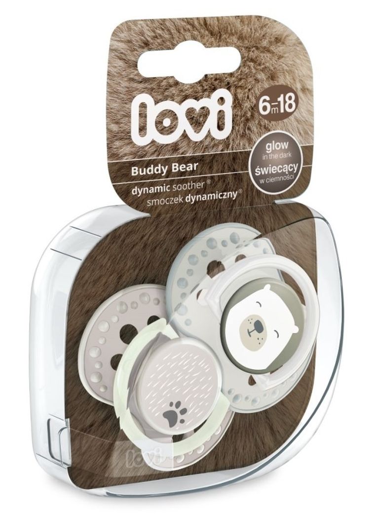 Lovi, Buddy Bear, suzeta dinamica din silicon, 6-18 luni, 2 buc.