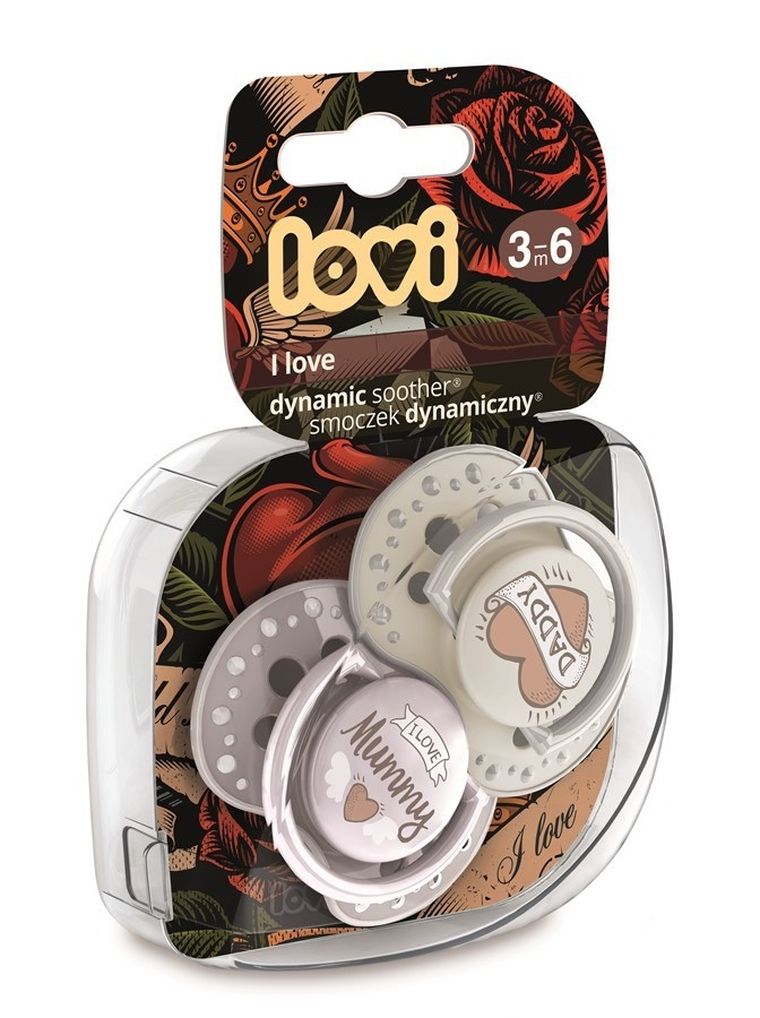 Lovi, I Love, suzeta dinamica din silicon, 3-6 luni, 2 buc.