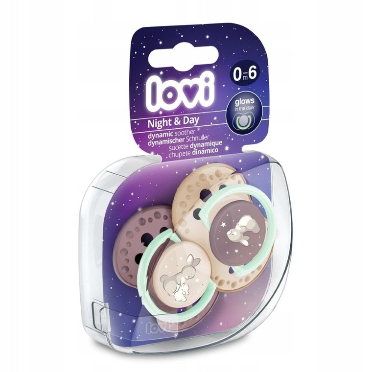Lovi, Night&Day Girl, suzeta dinamica din silicon, 0-6 luni, 2 buc.