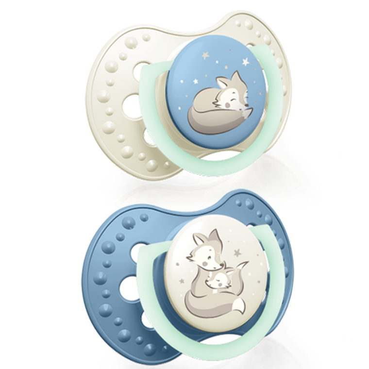Lovi, Night&Day, suzeta dinamica din silicon, 6-18m, albastru, 2 buc.