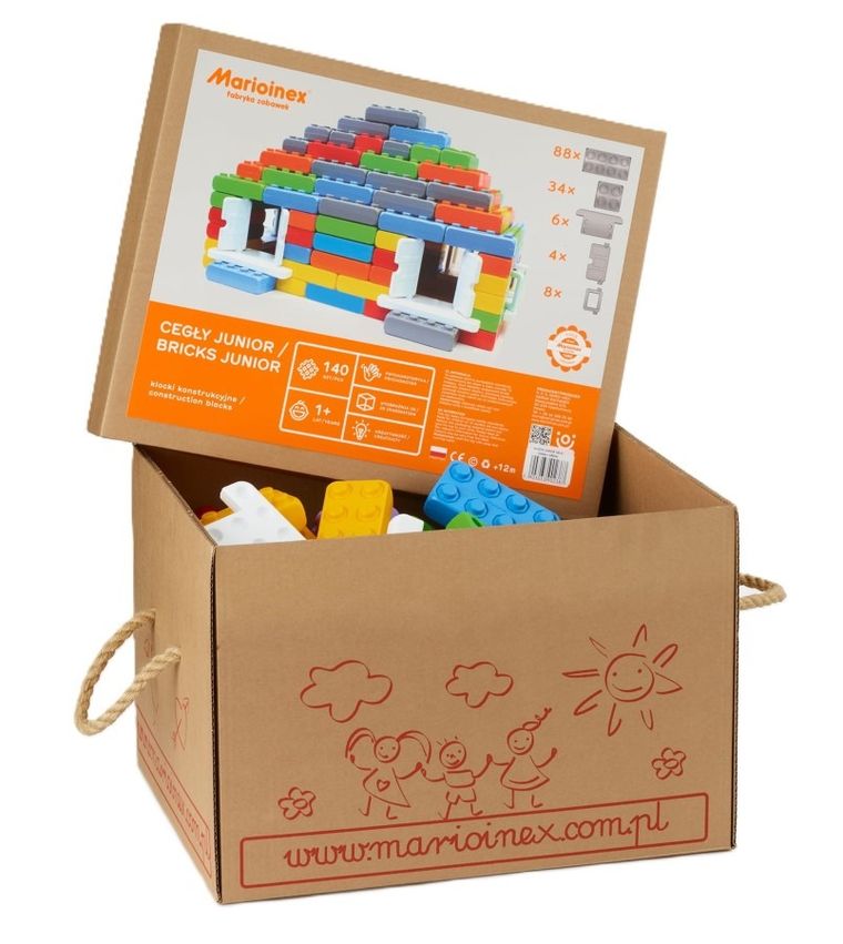 Marioinex, Junior, set de constructie, blocuri XL cu ferestre si usi, 140 piese