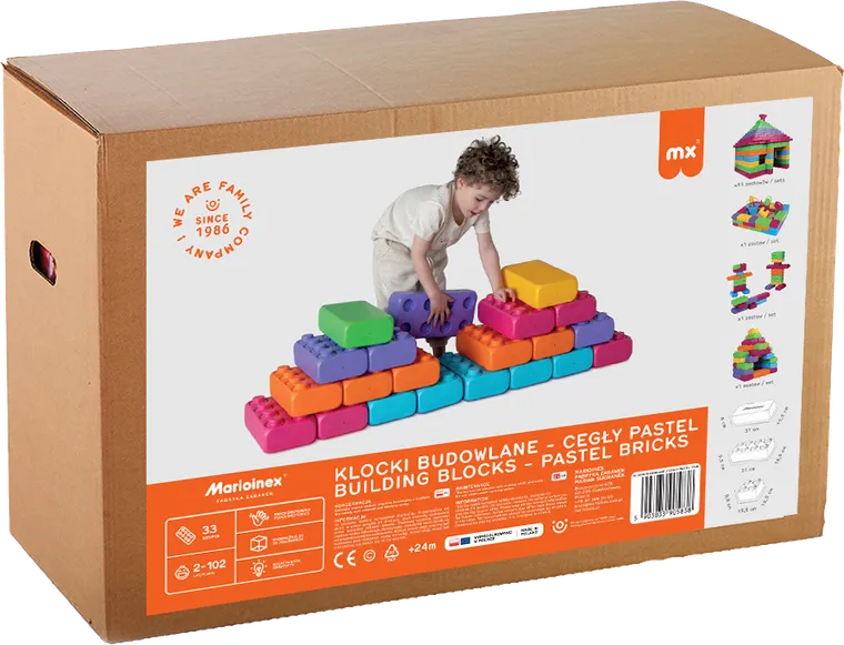 Marioinex, set de constructie, caramizi, blocuri XXL, pastelowe, 33 piese