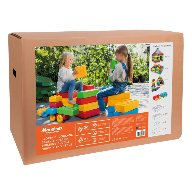 Marioinex, set de constructie, caramizi cu roti, blocuri XXL, 30 piese
