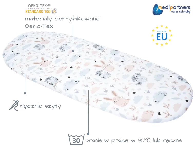 Medi Partners, Animale, cearceaf din bumbac cu elastic pentru carucior