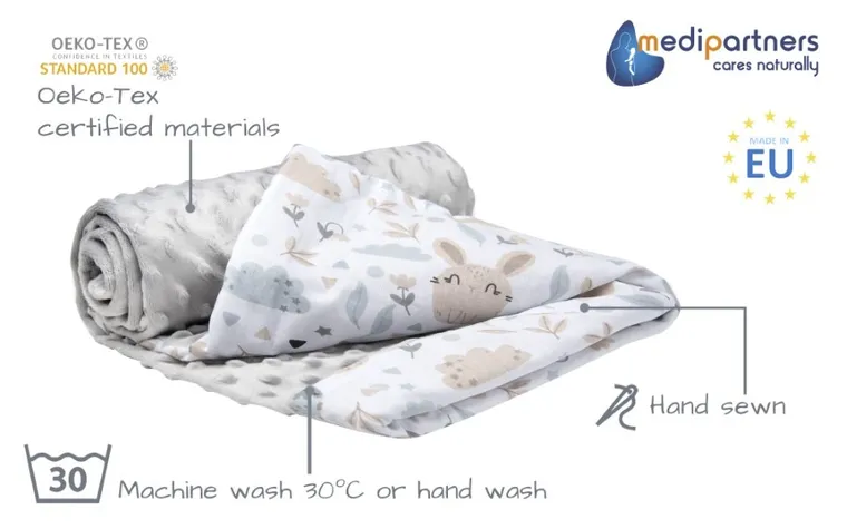 Medi Partners, Animale, patura din bumbac, minky, 75-100 cm