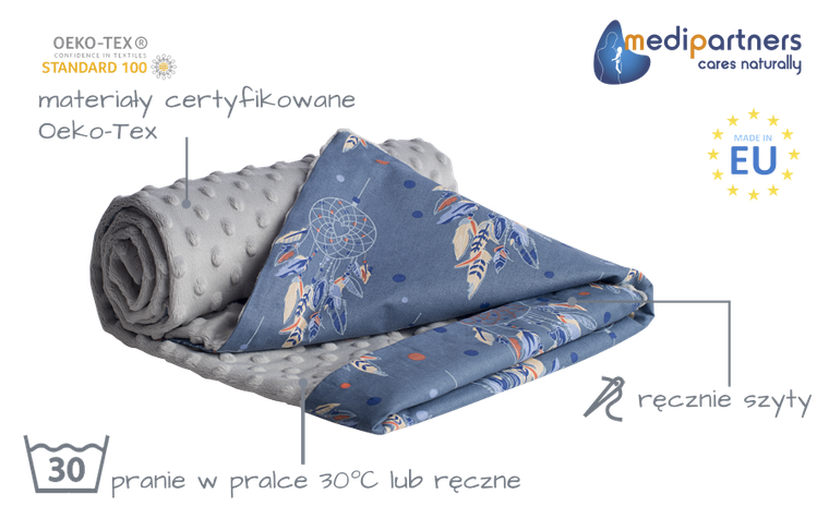 Medi partners, Aparatoare de vise, patura, minky, bleumarin, gri, 75-100 cm