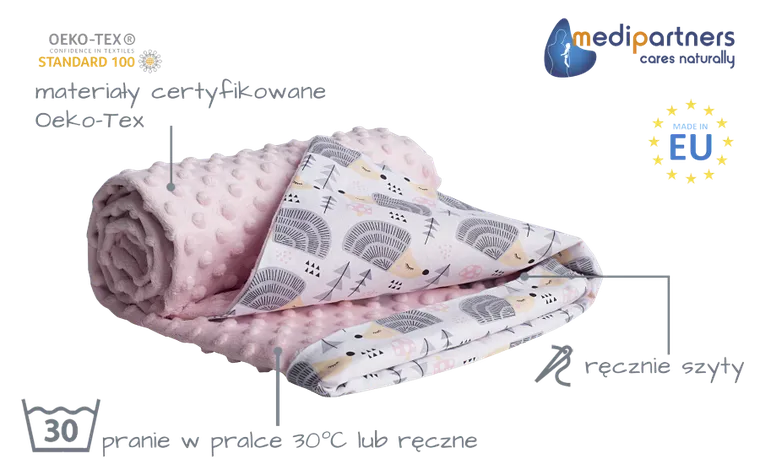 Medi partners, Arici, patura, minky, roz, 75-100 cm