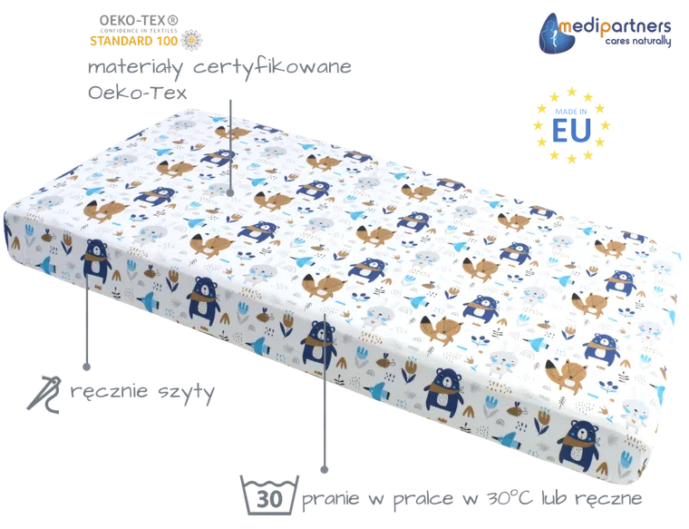 Medi Partners, Boho Animals, cearceaf cu elastic, bej, 60-120 cm