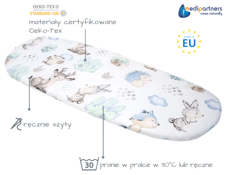 Medi Partners, Caprioare si Arici, cearceaf din bumbac cu elastic pentru carucior