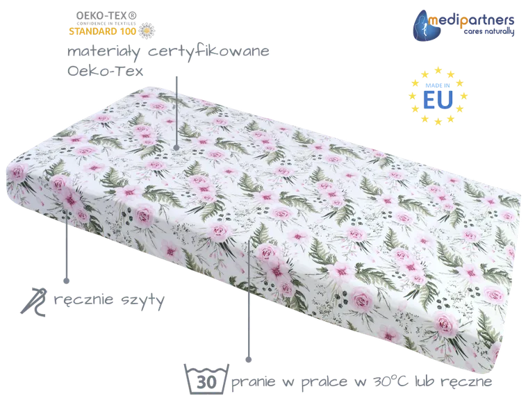 Medi Partners, Flori, cearceaf cu elastic, roz, 60-120 cm