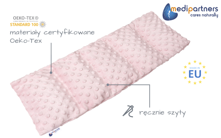 Medi Partners, perna termica cu samburi de visine, 5 compartimente, minky, roz, 20-60 cm