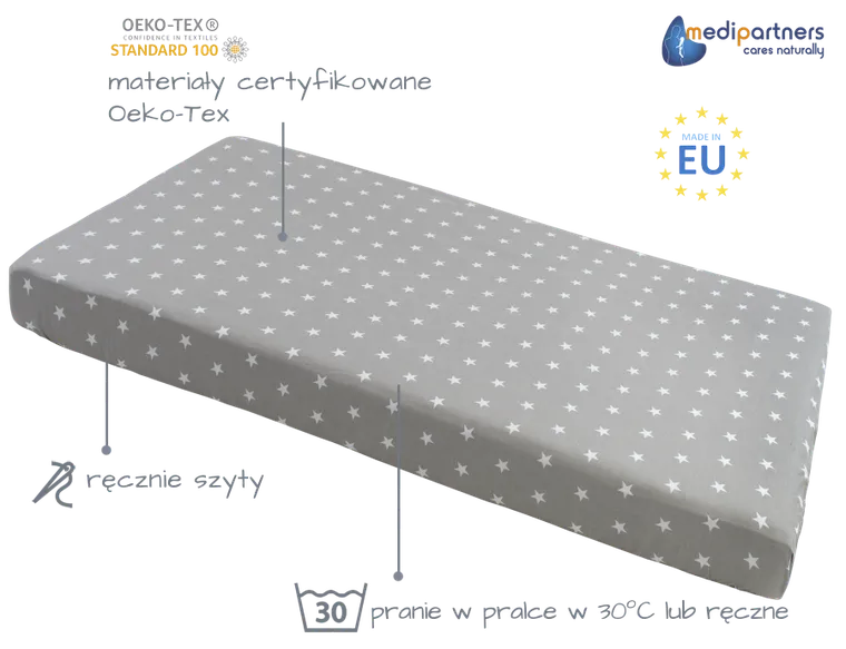 Medi Partners, Stars, cearceaf cu elastic, gri, 60-120 cm