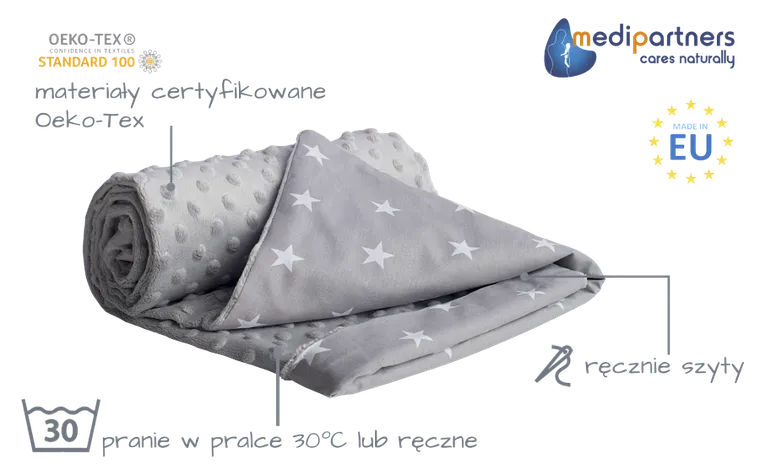 Medi partners, Stars, patura, minky, gri, 75-100 cm