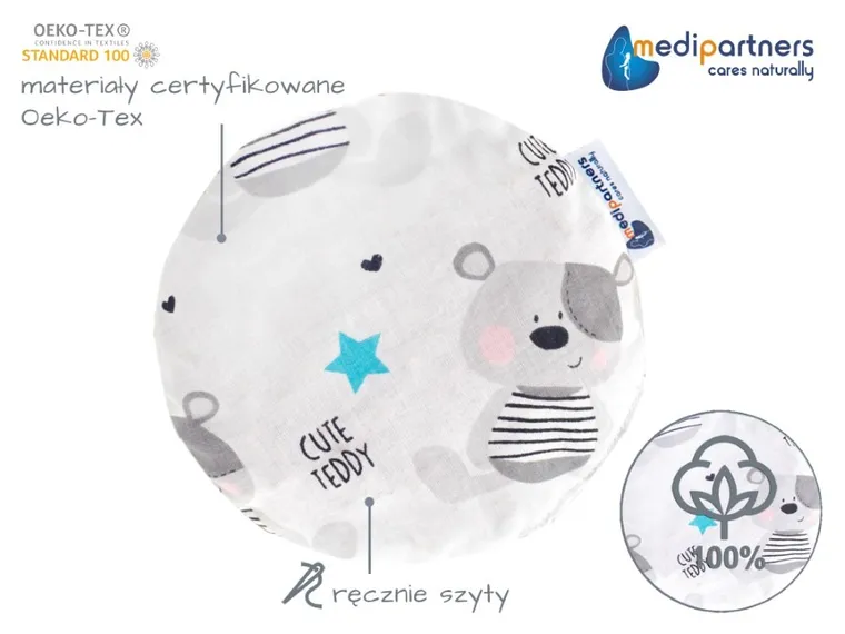 Medi Partners, Teddy, perna termica mica cu samburi de visine, albastru