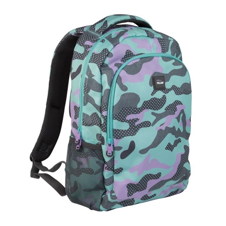 Milan, Turquoise Camouflage, rucsac pentru scoala, verde-violet