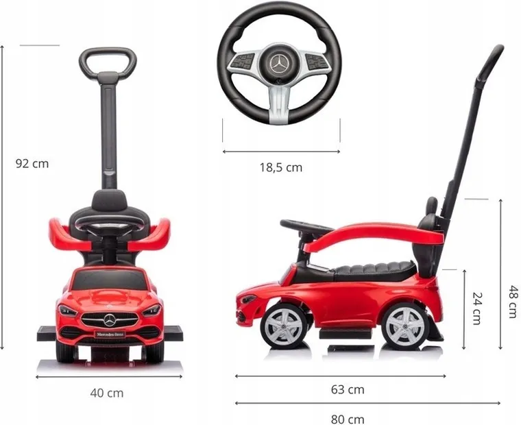 Milly Mally, Mercedes C-Class Deluxe, masinuta fara pedale cu maner, vehicul, rosu