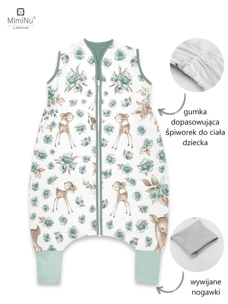 MimiNu, Caprioare, sac de dormit subtire de vara, TOG 0.5, menta, marime S, 0-2 ani