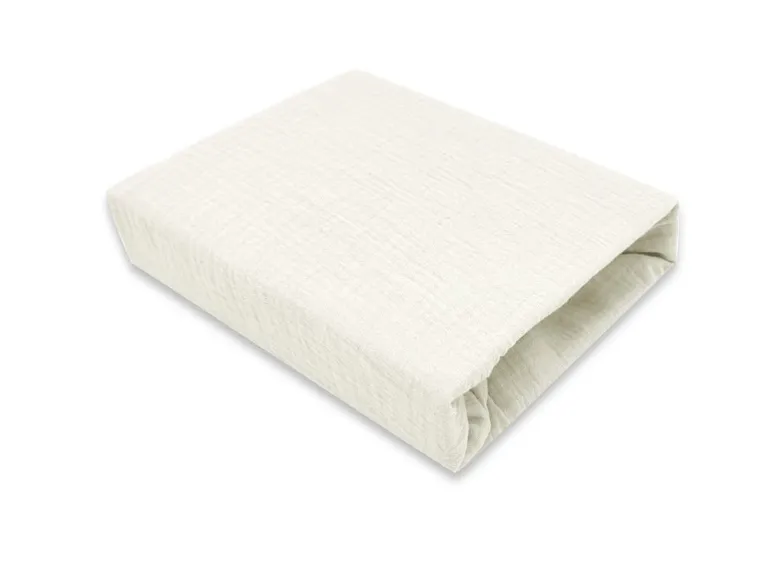 MimiNu, cearceaf cu elastic, din muselina, crema, 120-60 cm