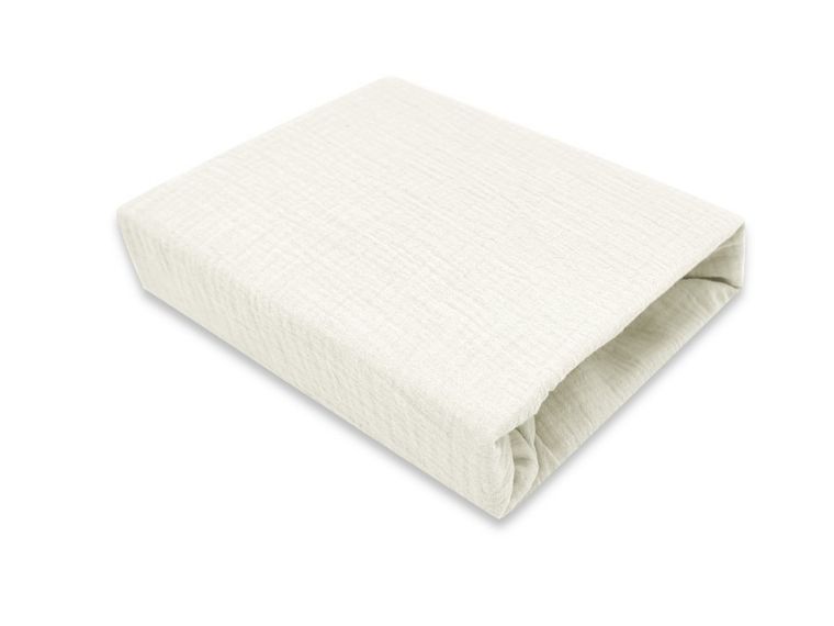 MimiNu, cearceaf cu elastic, din muselina, crema, 140-70 cm