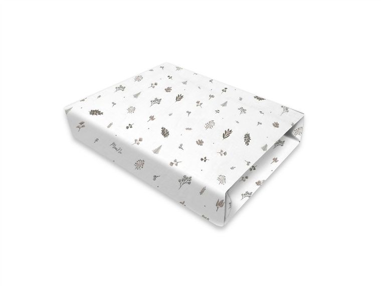 MimiNu, cearceaf cu elastic pentru gondola, muselina, frunze bej, 35-80 cm