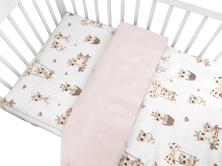 MimiNu, Girafa, set lenjerie de pat single, bumbac, bej, 120-90 cm