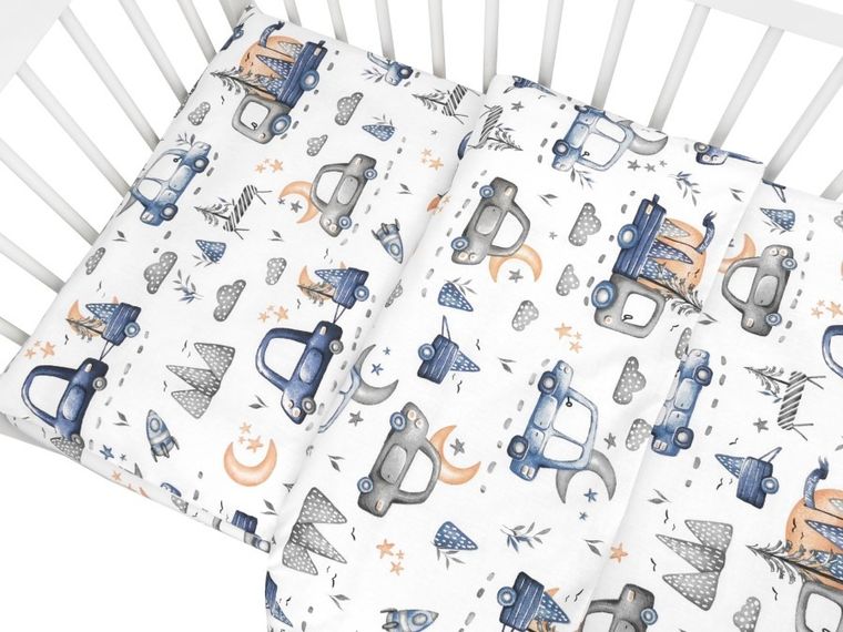 MimiNu, Masini Albastre, set lenjerie de pat single, 120-90 cm