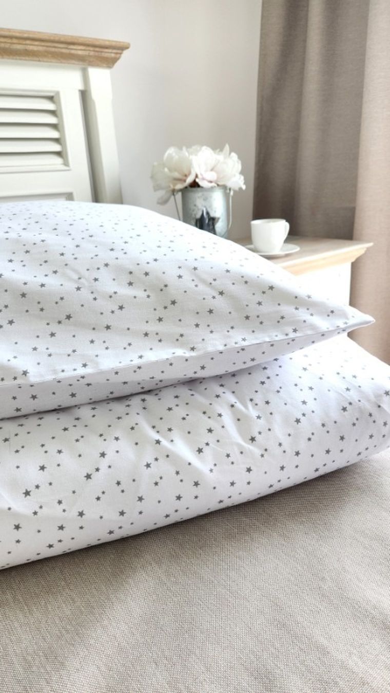 MimiNu, Mini stele gri, set lenjerie de pat single, 160-200 cm + 70-80 cm